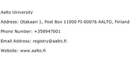 Aalto University Address Contact Number