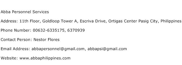 Abba Personnel Services Address Contact Number