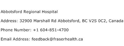Abbotsford Regional Hospital Address Contact Number
