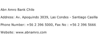 Abn Amro Bank Chile Address Contact Number