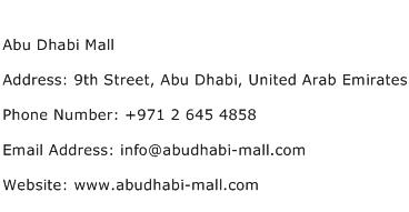 Abu Dhabi Mall Address Contact Number