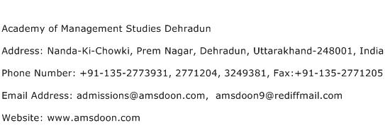 Academy of Management Studies Dehradun Address Contact Number