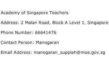 Academy of Singapore Teachers Address Contact Number