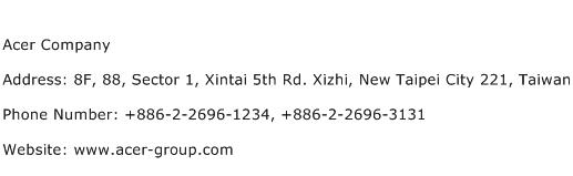 Acer Company Address Contact Number