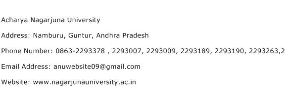 Acharya Nagarjuna University Address Contact Number