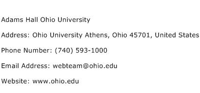 Adams Hall Ohio University Address Contact Number