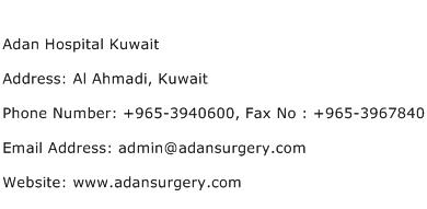 Adan Hospital Kuwait Address Contact Number