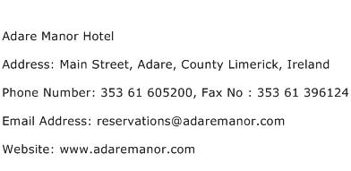 Adare Manor Hotel Address Contact Number