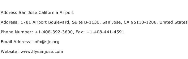 Address San Jose California Airport Address Contact Number