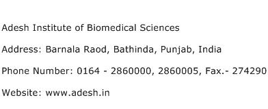 Adesh Institute of Biomedical Sciences Address Contact Number