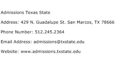 Admissions Texas State Address Contact Number