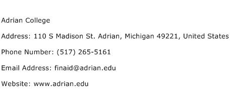 Adrian College Address Contact Number