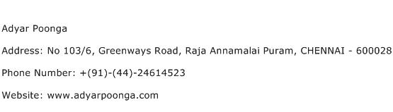 Adyar Poonga Address Contact Number