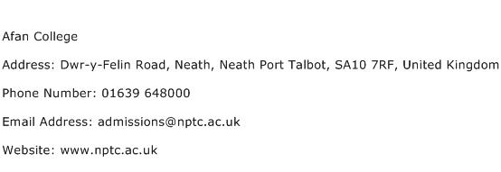 Afan College Address Contact Number
