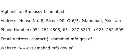 Afghanistan Embassy Islamabad Address Contact Number
