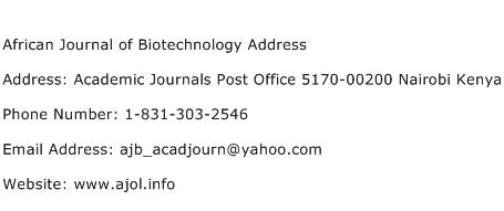 African Journal of Biotechnology Address Address Contact Number