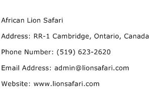 African Lion Safari Address Contact Number