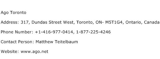 Ago Toronto Address Contact Number