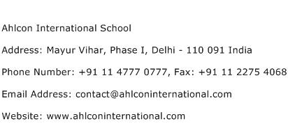 Ahlcon International School Address Contact Number