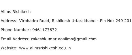 Aiims Rishikesh Address Contact Number