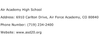 Air Academy High School Address Contact Number