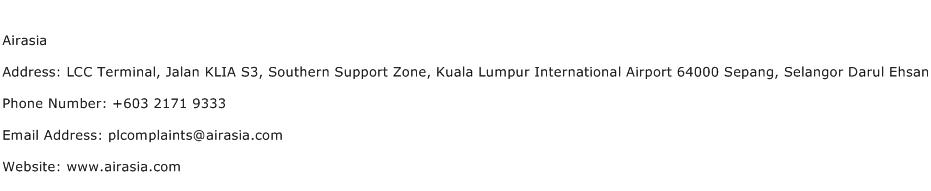 Airasia Address Contact Number