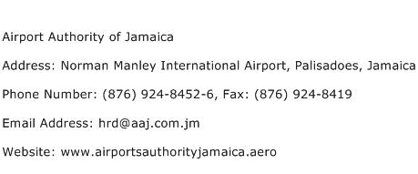 Airport Authority of Jamaica Address Contact Number