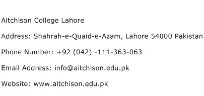 Aitchison College Lahore Address Contact Number