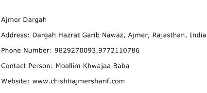 Ajmer Dargah Address Contact Number