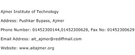 Ajmer Institute of Technology Address Contact Number