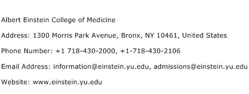 Albert Einstein College of Medicine Address Contact Number