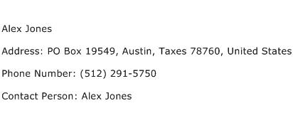 Alex Jones Address Contact Number