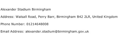 Alexander Stadium Birmingham Address Contact Number