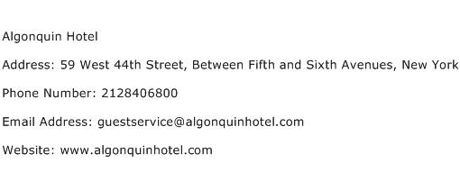 Algonquin Hotel Address Contact Number