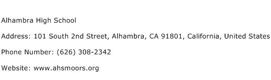 Alhambra High School Address Contact Number