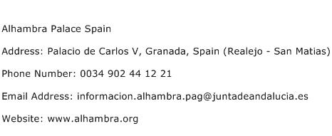 Alhambra Palace Spain Address Contact Number