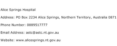 Alice Springs Hospital Address Contact Number