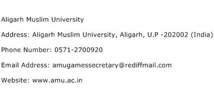Aligarh Muslim University Address Contact Number
