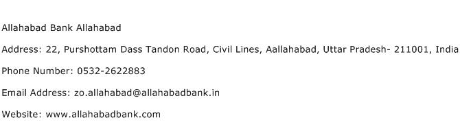 Allahabad Bank Allahabad Address Contact Number