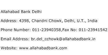 Allahabad Bank Delhi Address Contact Number