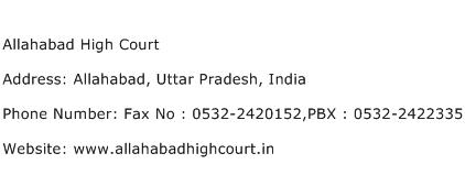 Allahabad High Court Address Contact Number