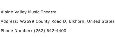 Alpine Valley Music Theatre Address Contact Number