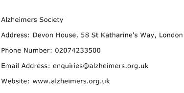 Alzheimers Society Address Contact Number