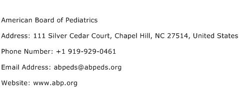 American Board of Pediatrics Address Contact Number