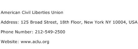 American Civil Liberties Union Address Contact Number
