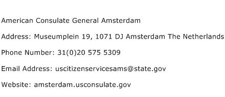 American Consulate General Amsterdam Address Contact Number