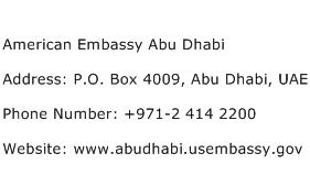 American Embassy Abu Dhabi Address Contact Number