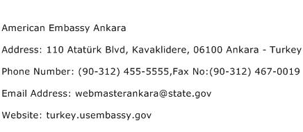 American Embassy Ankara Address Contact Number
