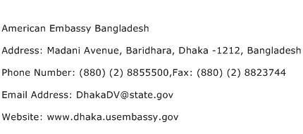 American Embassy Bangladesh Address Contact Number