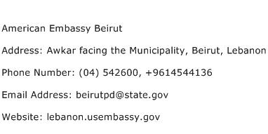 American Embassy Beirut Address Contact Number